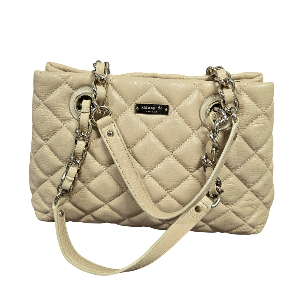 Kate Spade New York Gold Coast Quilted Leather Shoulder Bag Beige Cream‎ Size M